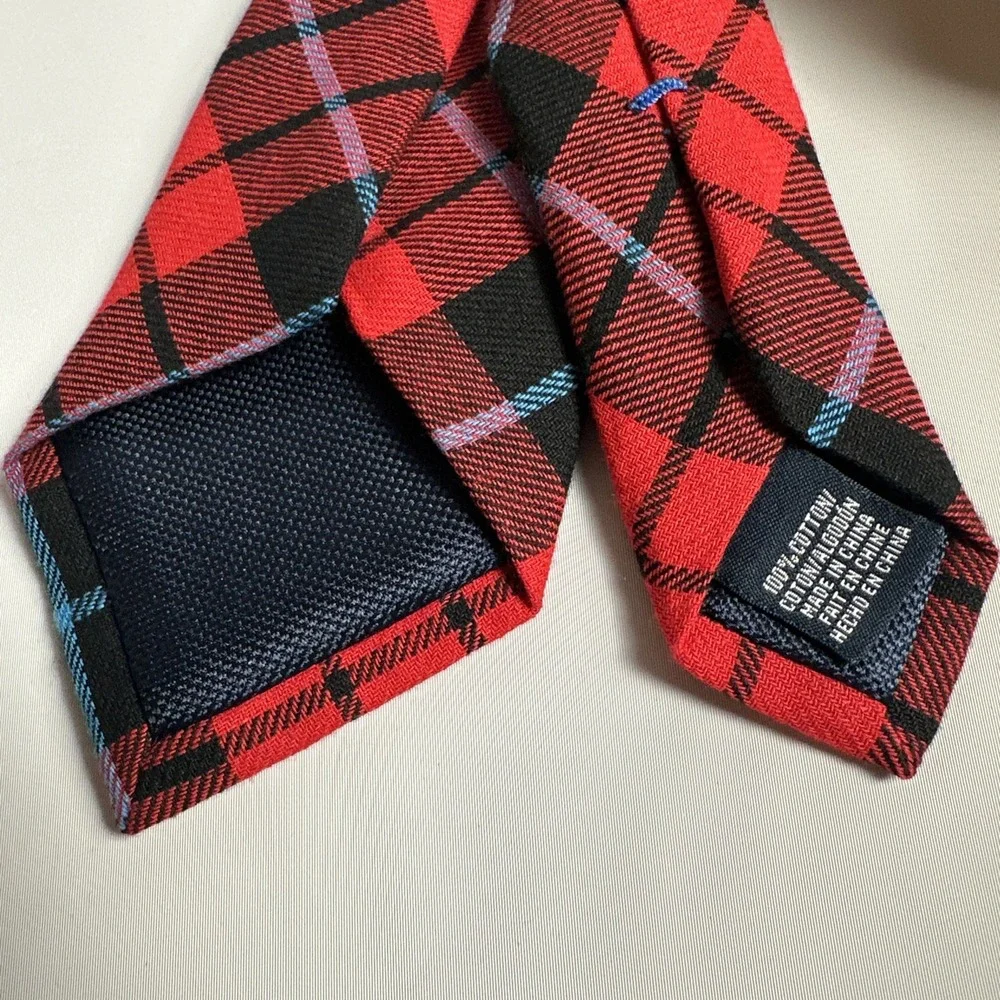 Nautica Red Tartan Plaid Cotton Tie Preppy Holiday Christmas Classic Necktie